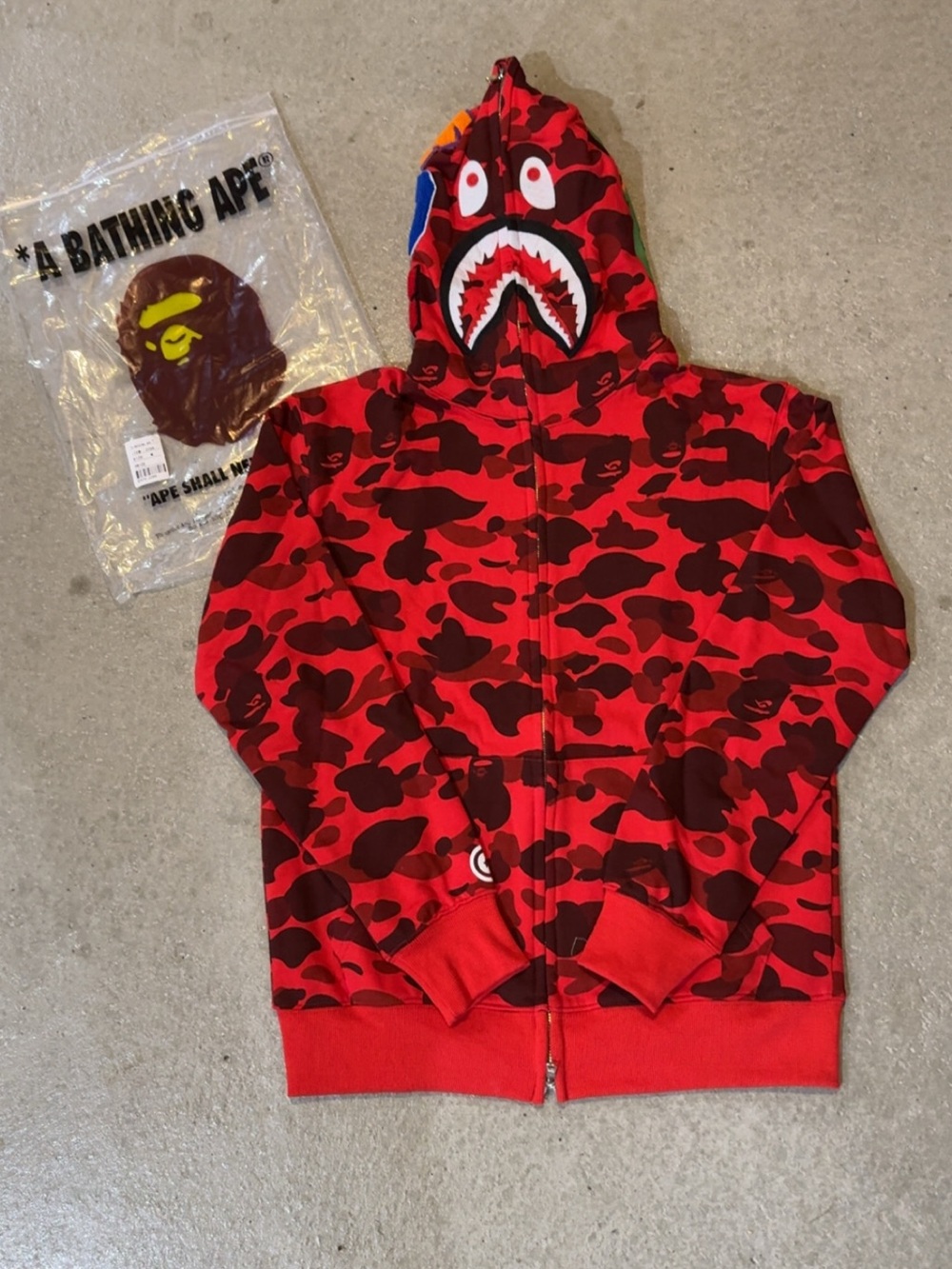 Bape Red & Dark Red Shark Camo Zip Hoodie